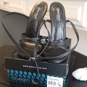 Devious Black strap ankle wrap stiletto heels pump